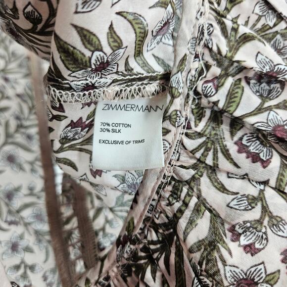 Zimmermann Blouse Top Pink Brown Silk Blend Floral Ruffle Sleeveless Tank Size 0 - Picture 5 of 7